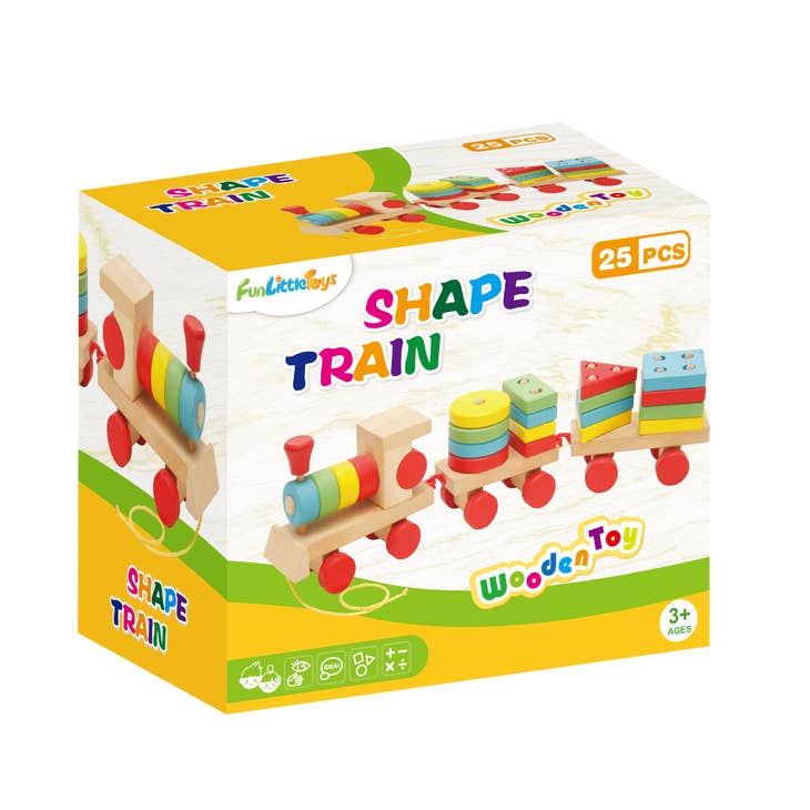 Wooden Train Shape Sorter and Stacking Toys